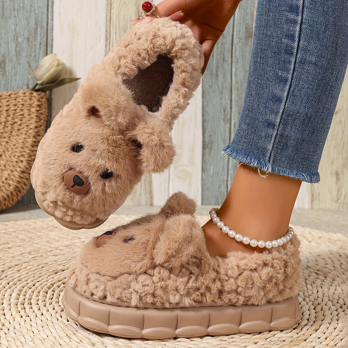 Women's Cartoon Plush Slippers with EVA Sole, Sweet Style Animal Print, All-Season Comfortable Home Slippers, Hand Washable Fabric Insole and Upper - For Women - Cozy & Cute - Perfect Gift for Birthday & Holidays